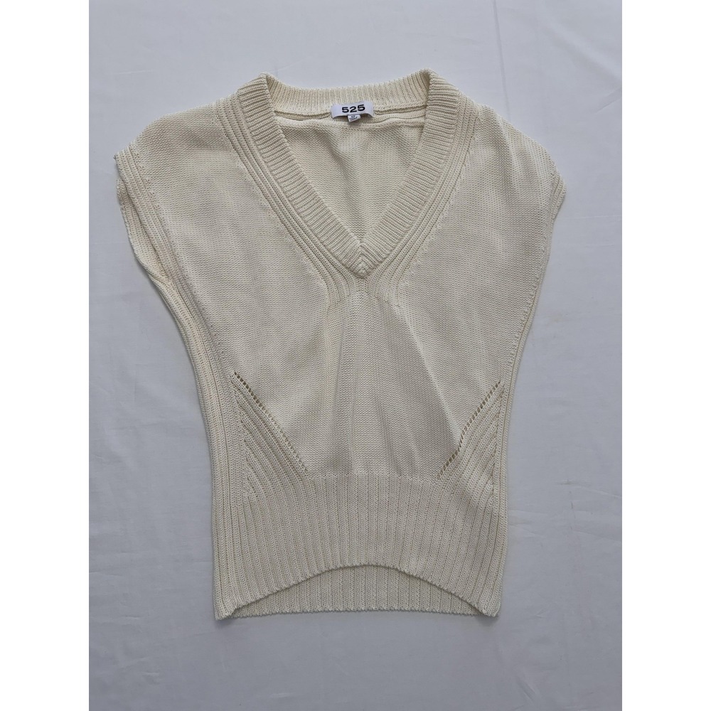 525 Sweater Vest Womens XS White V Neck Sleeveless‎ Knit Lightweight Pullover